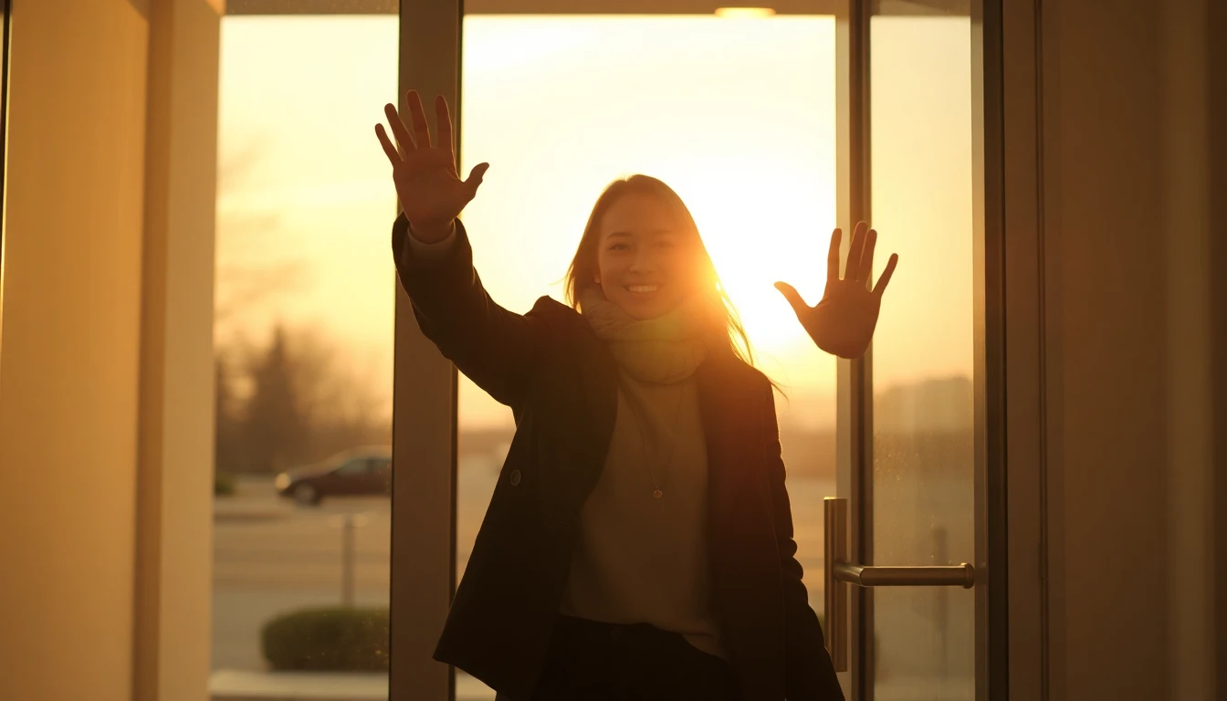 A person waving goodbye.
